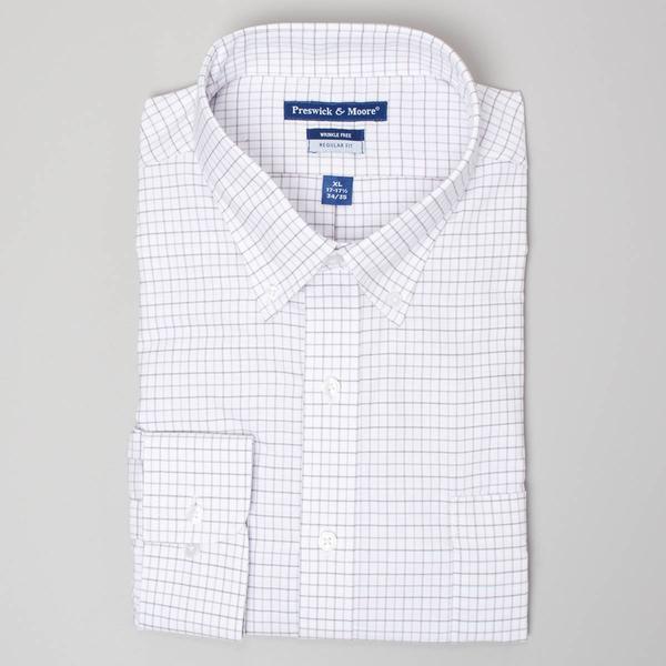 Mens Preswick & Moore(R) Check Oxford Dress Shirt - White/Grey