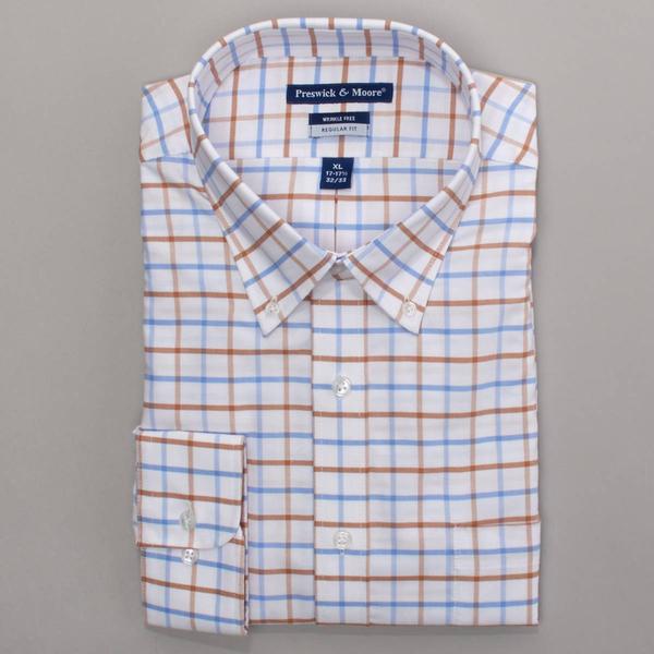 Mens Preswick & Moore(R) Regular Fit Blue Plaid Oxford Dress Shirt