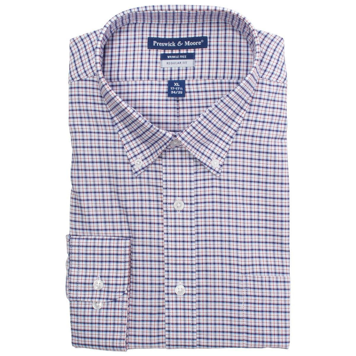 Mens Preswick & Moore(R) Regular Fit Gingham Dress Shirt - Navy/Red