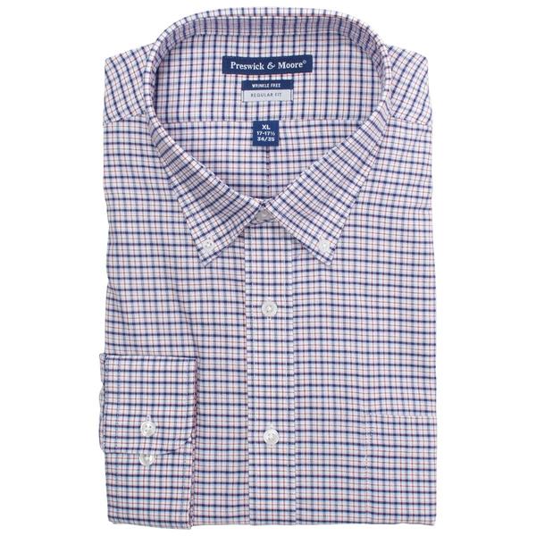 Mens Preswick & Moore(R) Regular Fit Gingham Dress Shirt - Navy/Red