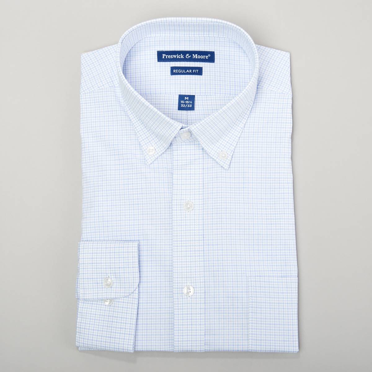 Mens Preswick & Moore(R) Luxury Light Blue/White Plaid Dress Shirt