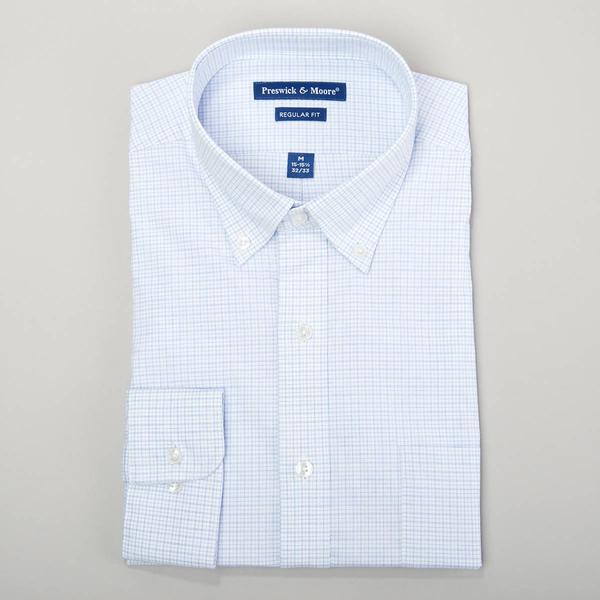 Mens Preswick & Moore(R) Luxury Light Blue/White Plaid Dress Shirt