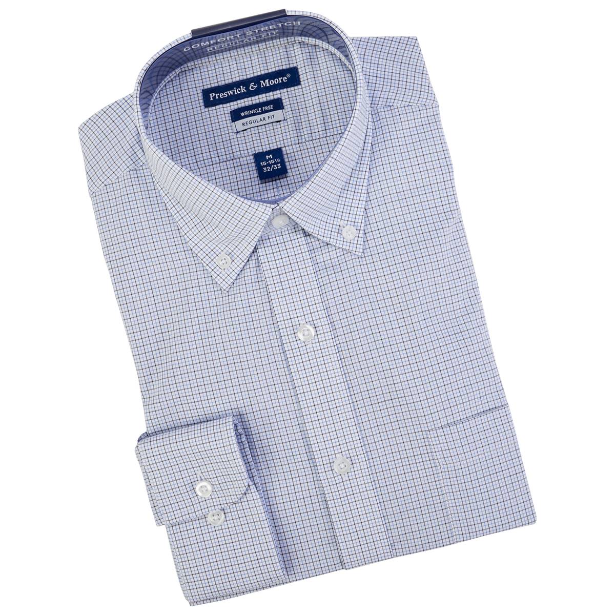 Mens Preswick & Moore(R) Comfort Stretch Dress Shirt - Blue/Navy