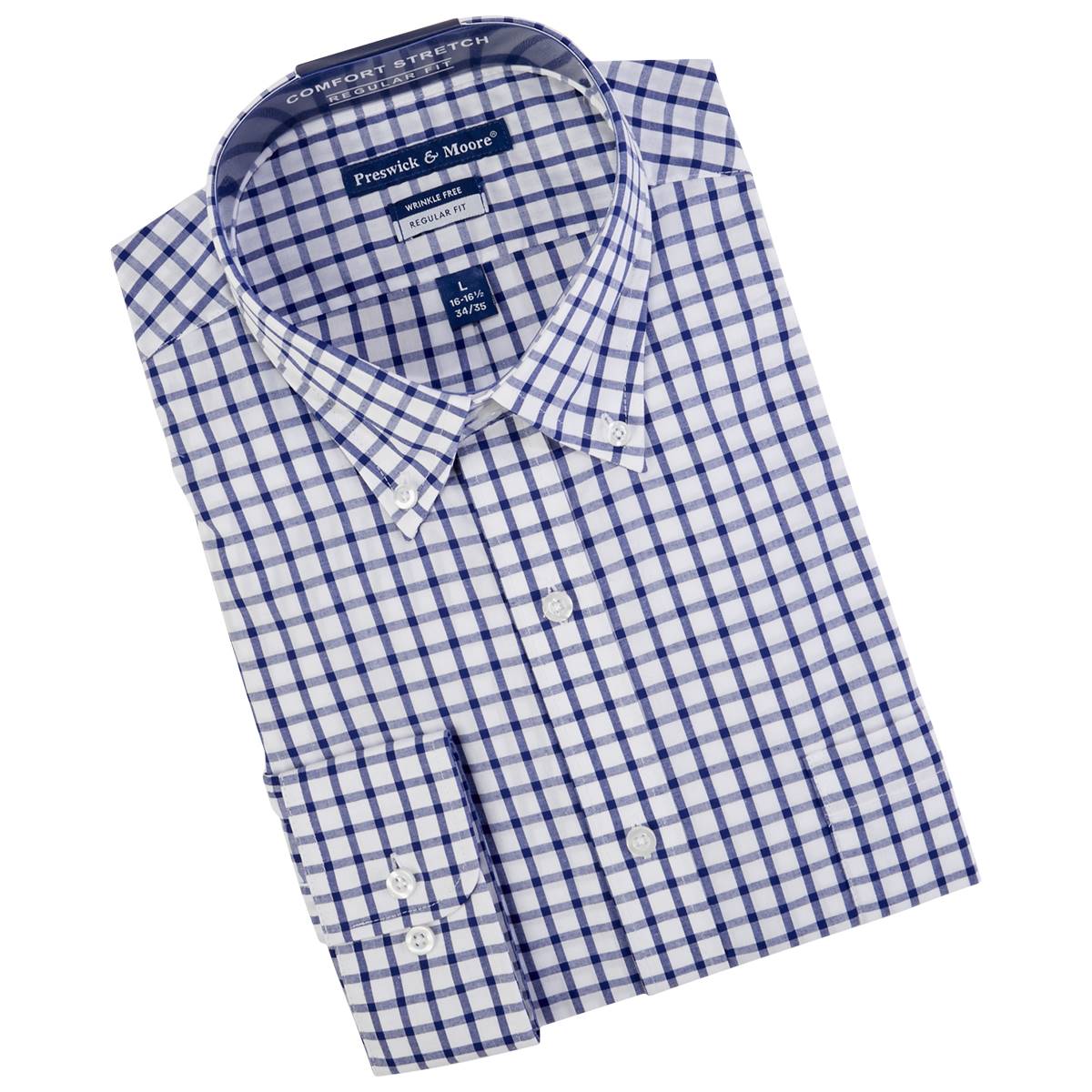 Mens Preswick & Moore(R) Comfort Stretch Dress Shirt - Windowpane