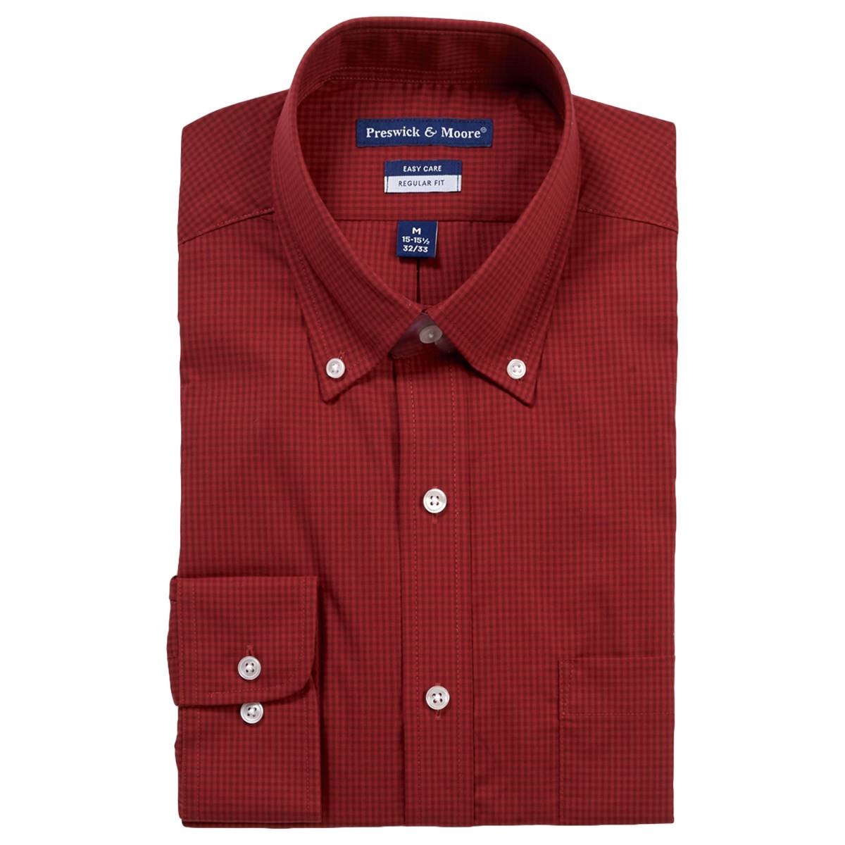 Mens Preswick & Moore(R) Regular Fit Stretch Dress Shirt -Red Check