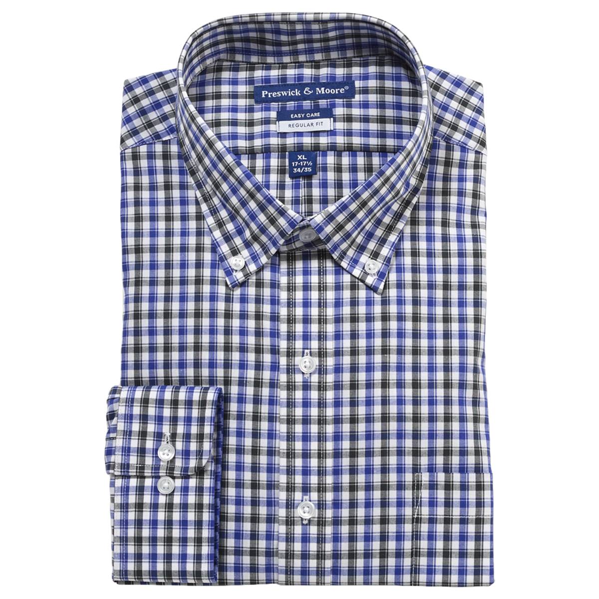 Mens Preswick & Moore(R) Twill Dress Shirt - Blue/Black Plaid