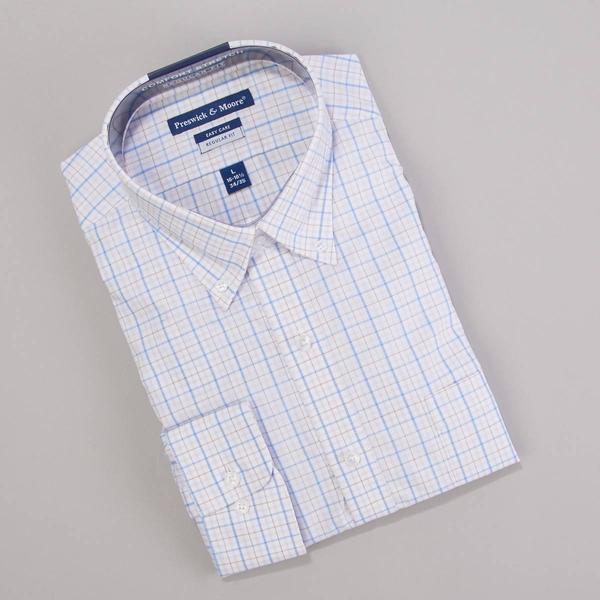 Mens Preswick & Moore(R) Regular Fit Plaid Dress Shirt - Tan/Blue