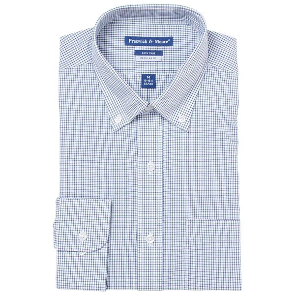 Mens Preswick & Moore(R) Regular Fit Plaid Dress Shirt - Green/Blue