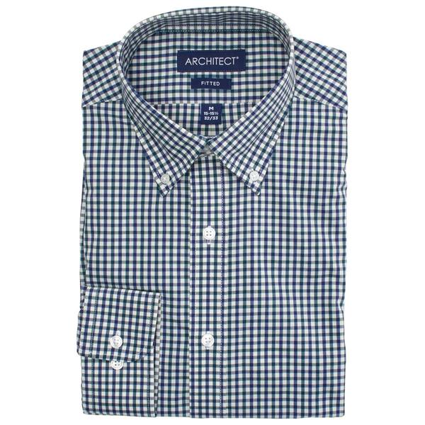 Mens Architect(R) Fitted Checkered Dress Shirt - Green/Blue