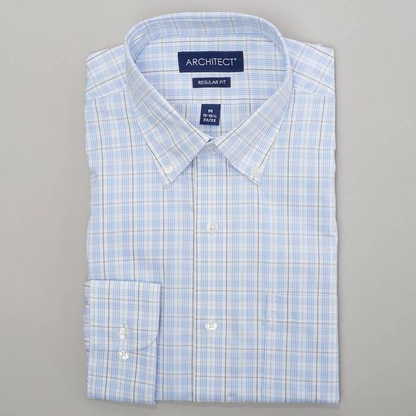 Mens Architect(R) Regular Fit Plaid Dress Shirt - Blue/Grey