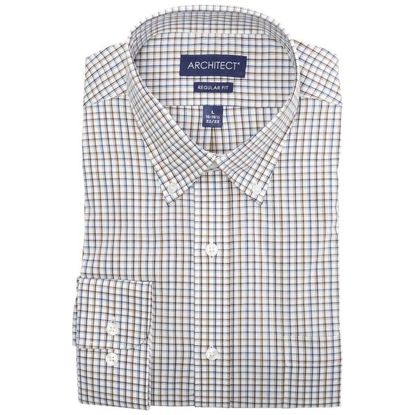 Mens Architect(R) High Performance Check Dress Shirt - Navy/Brown