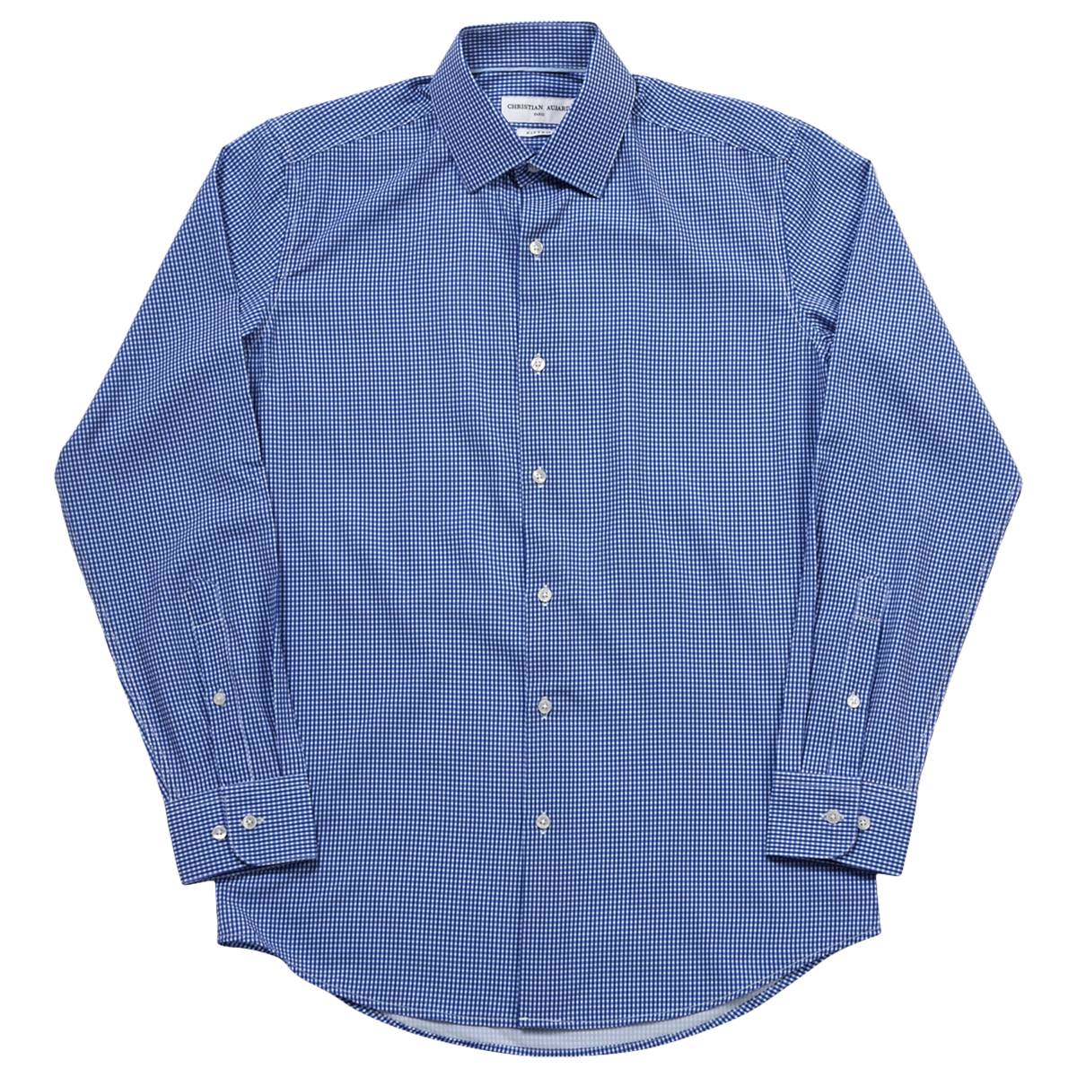 Mens Christian Aujard Fitted Dress Shirt - Blue Gingham