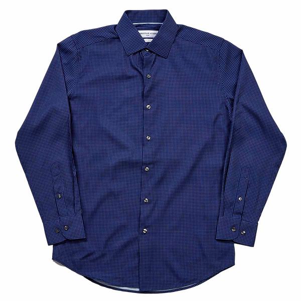 Mens Christian Aujard Fitted Dress Shirt - Navy Grid