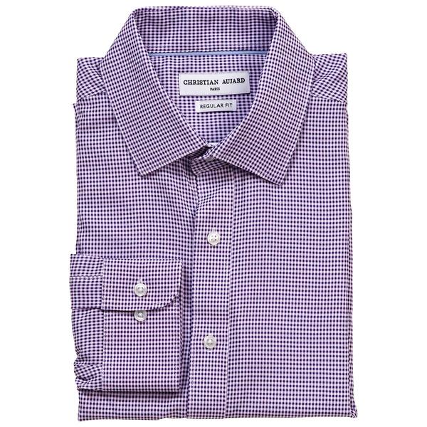 Mens Christian Aujard Regular Stretch Dress Shirt-Purple Gingham