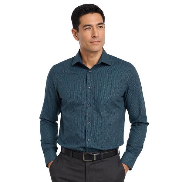 Mens Christian Aujard Slim Fit Dress Shirt - Green Geometric