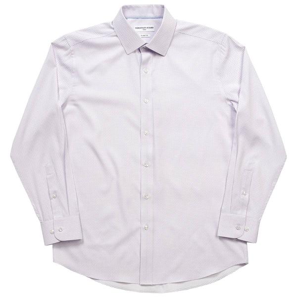 Mens Christian Aujard Slim Fit Checkered Dress Shirt-White/Purple