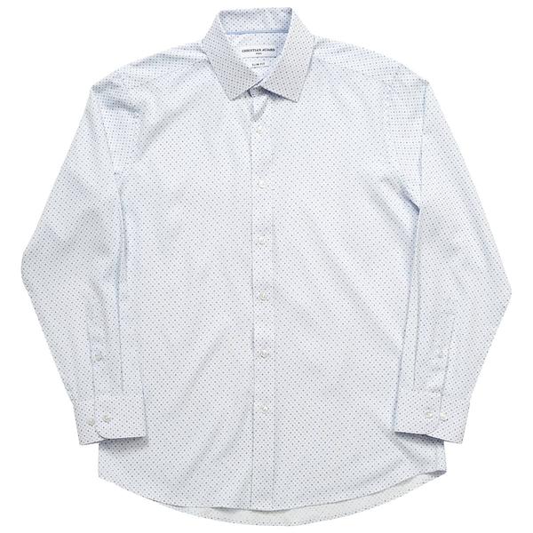 Mens Christian Aujard Slim Fit Diamonds Dress Shirt - White/Blue
