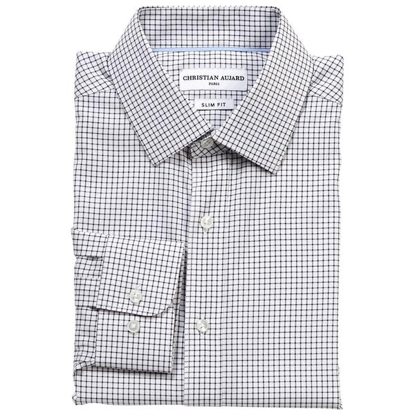 Mens Christian Aujard Slim Fit Plaid Dress Shirt - White/Black