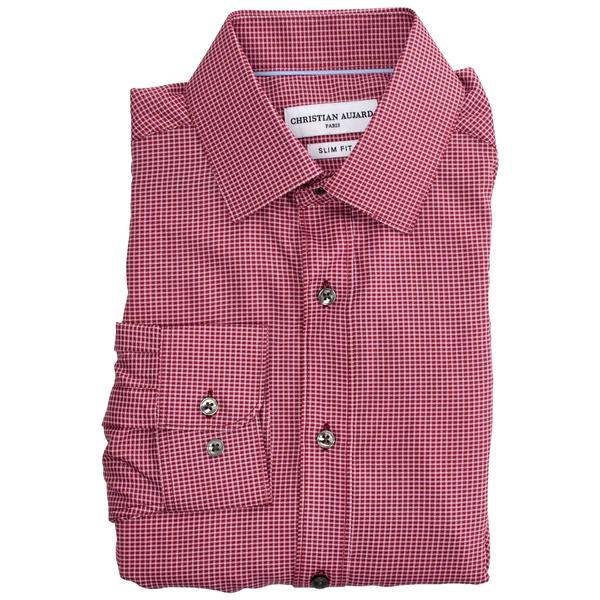Mens Christian Aujard Slim Fit Stretch Dress Shirt - Burgundy