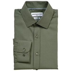 Mens Christian Aujard Slim Fit Geometric Dress Shirt - Dark Olive