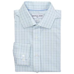 Mens Christian Aujard Slim Stretch Plaid Dress Shirt - Green/Blue