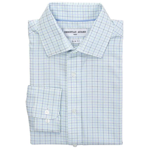 Mens Christian Aujard Slim Stretch Plaid Dress Shirt - Green/Blue
