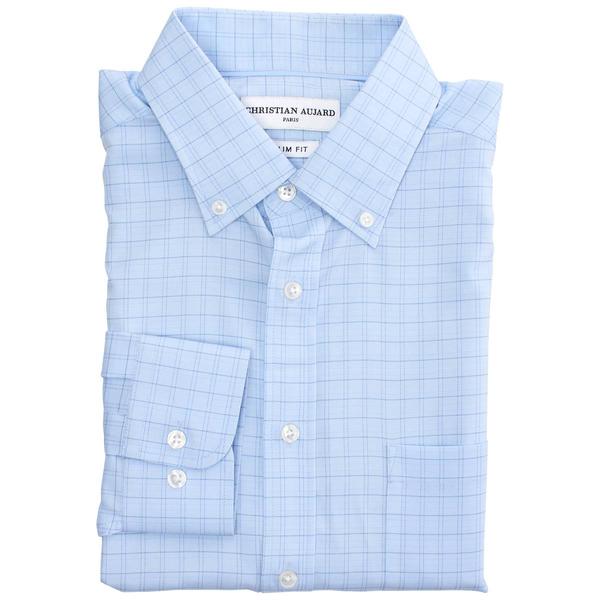 Mens Christian Aujard Slim Fit Plaid Dress Shirt - Blue Plaid