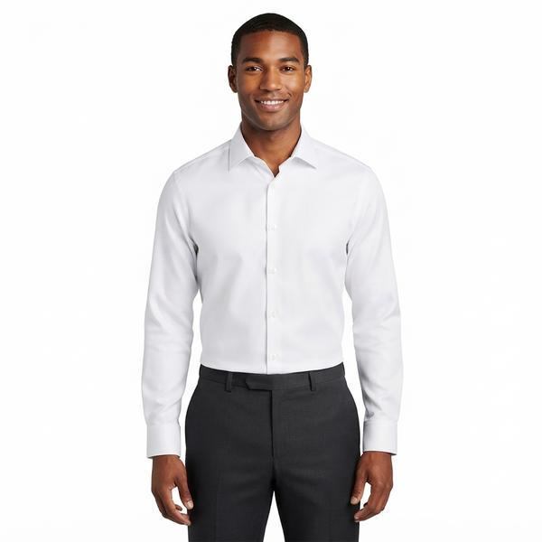 Mens Bill Blass Microfiber Thin Stripe Slim Fit Dress Shirt-White