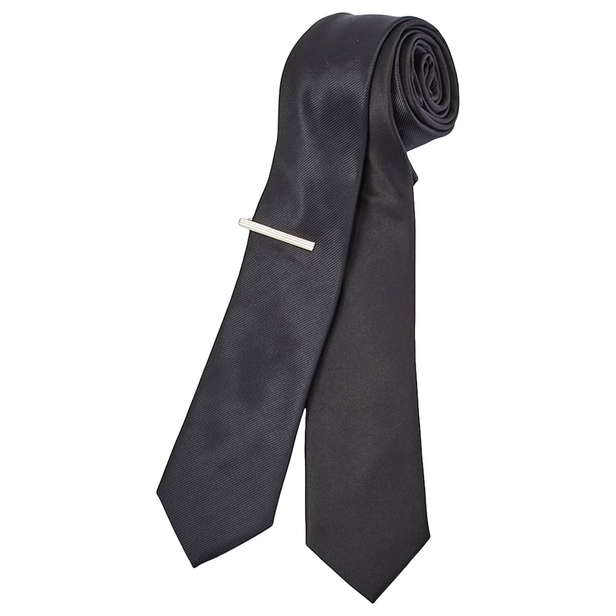 Mens Bill Blass 2pk. Ties W/ Tie Bar - Black Twill