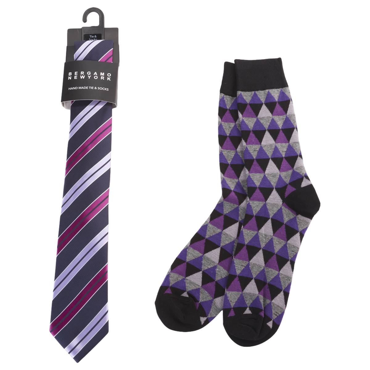 Mens Bergamo Tie/Sock Set - Purple/Navy