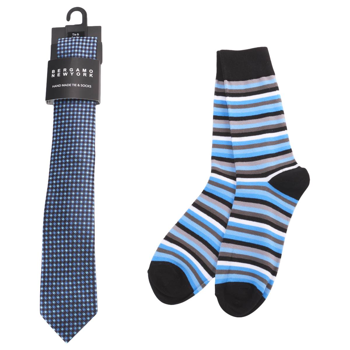Mens Bergamo Tie/Sock Set - Blue/Aqua