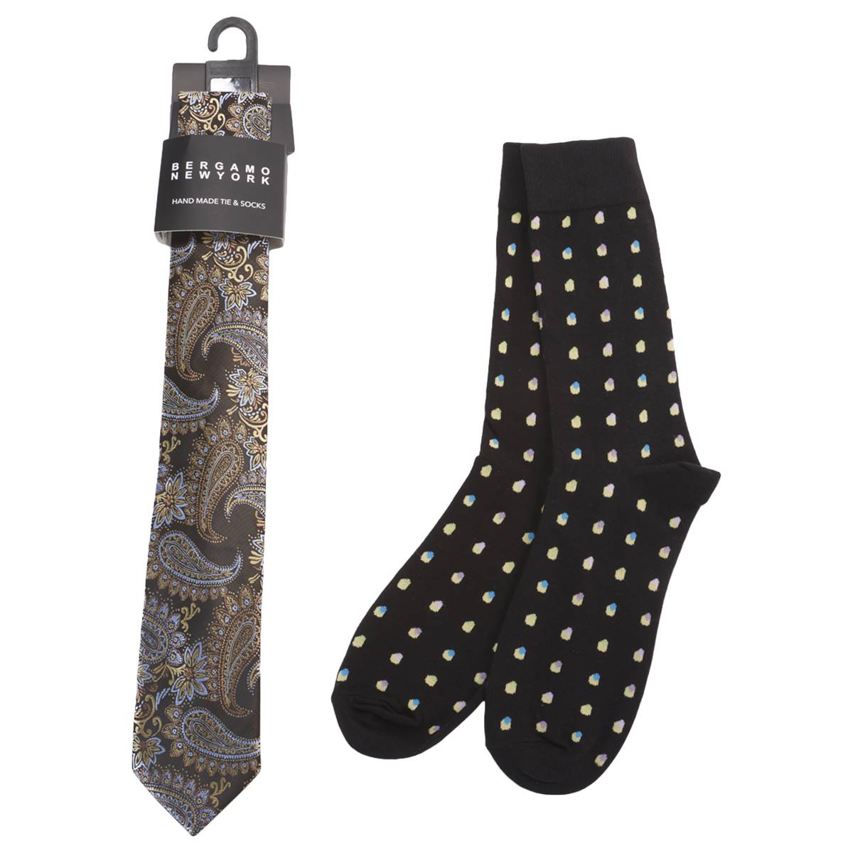 Mens Bergamo Tie/Sock Set - Black/Gold