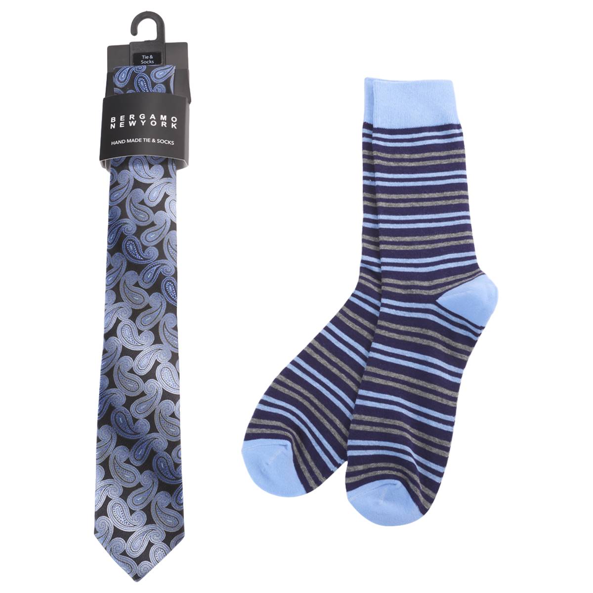 Mens Bergamo Tie/Sock Set - Light Blue/Grey