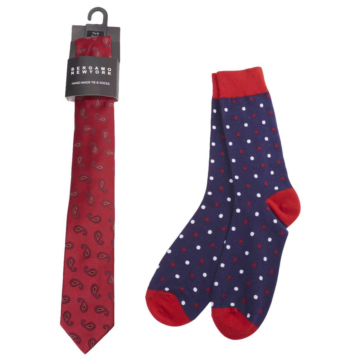 Mens Bergamo Tie/Sock Set - Red/Red
