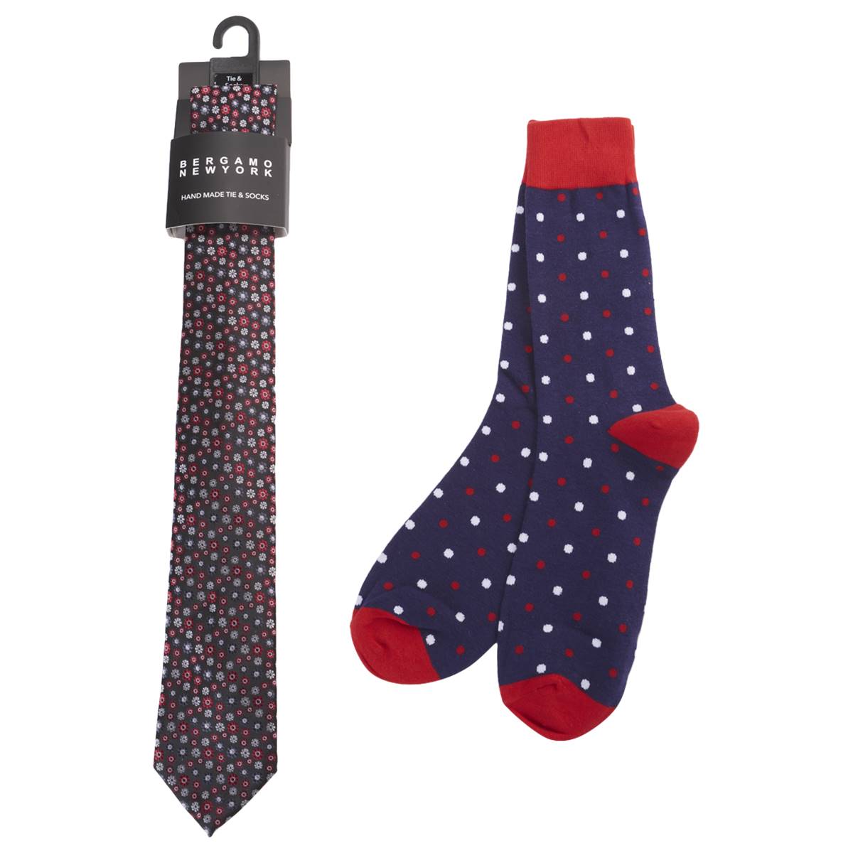 Mens Bergamo Tie/Sock Set - Red/Grey