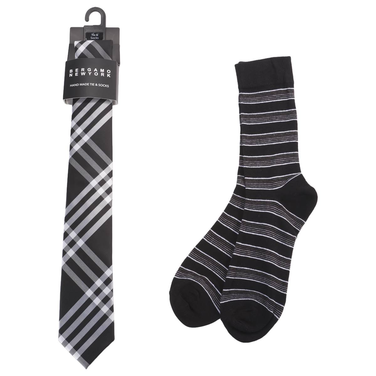 Mens Bergamo Tie/Sock Set - Grey/Black