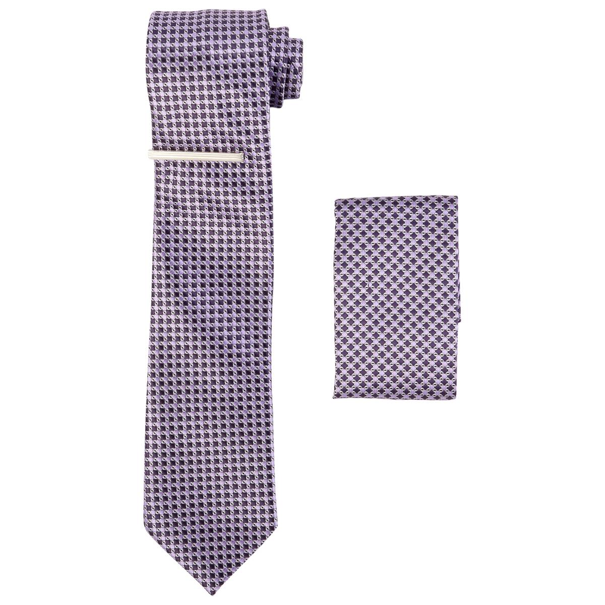 Mens Bill Blass Tie/Pocket Square/Tie Bar Set - Purple