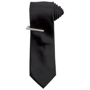 Mens Bill Blass Solid Tie & Tie Bar