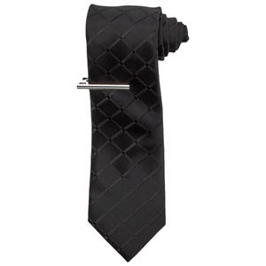 Mens Bill Blass Solid Grid Tie & Tie Bar alternate view