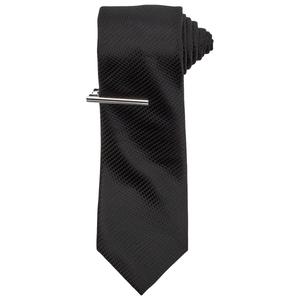 Mens Bill Blass Solid Neat Tie & Tie Bar