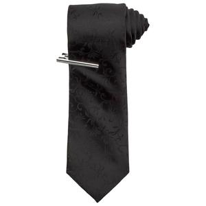 Mens Bill Blass Solid Floral Tie & Tie Bar