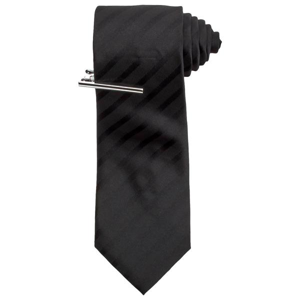 Mens Bill Blass Solid Stripe Tie & Tie Bar