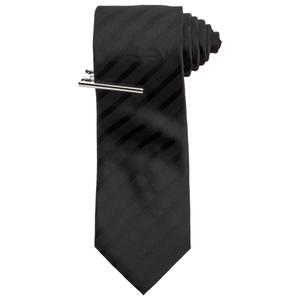 Mens Bill Blass Solid Stripe Tie & Tie Bar alternate view