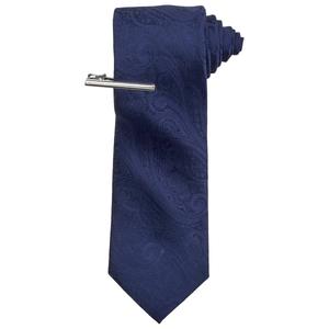 Mens Bill Blass Solid Paisley Tie & Tie Bar