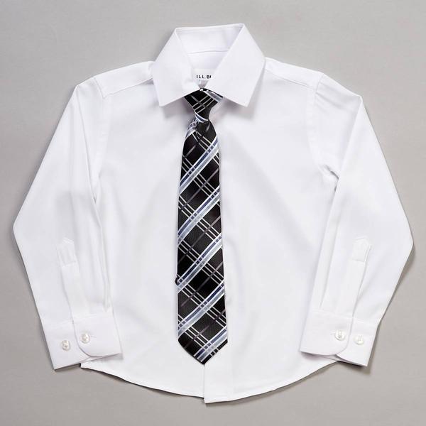 Boys (4-7) Bill Blass Long Sleeve Dress Shirt & Tie Set - White