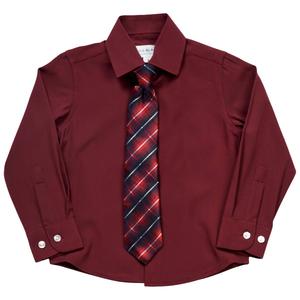 Boys (4-7) Bill Blass Long Sleeve Dress Shirt & Tie Set - Wine
