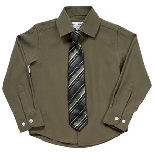 Boys (4-7) Bill Blass Long Sleeve Shirt & Tie - Dark Olive