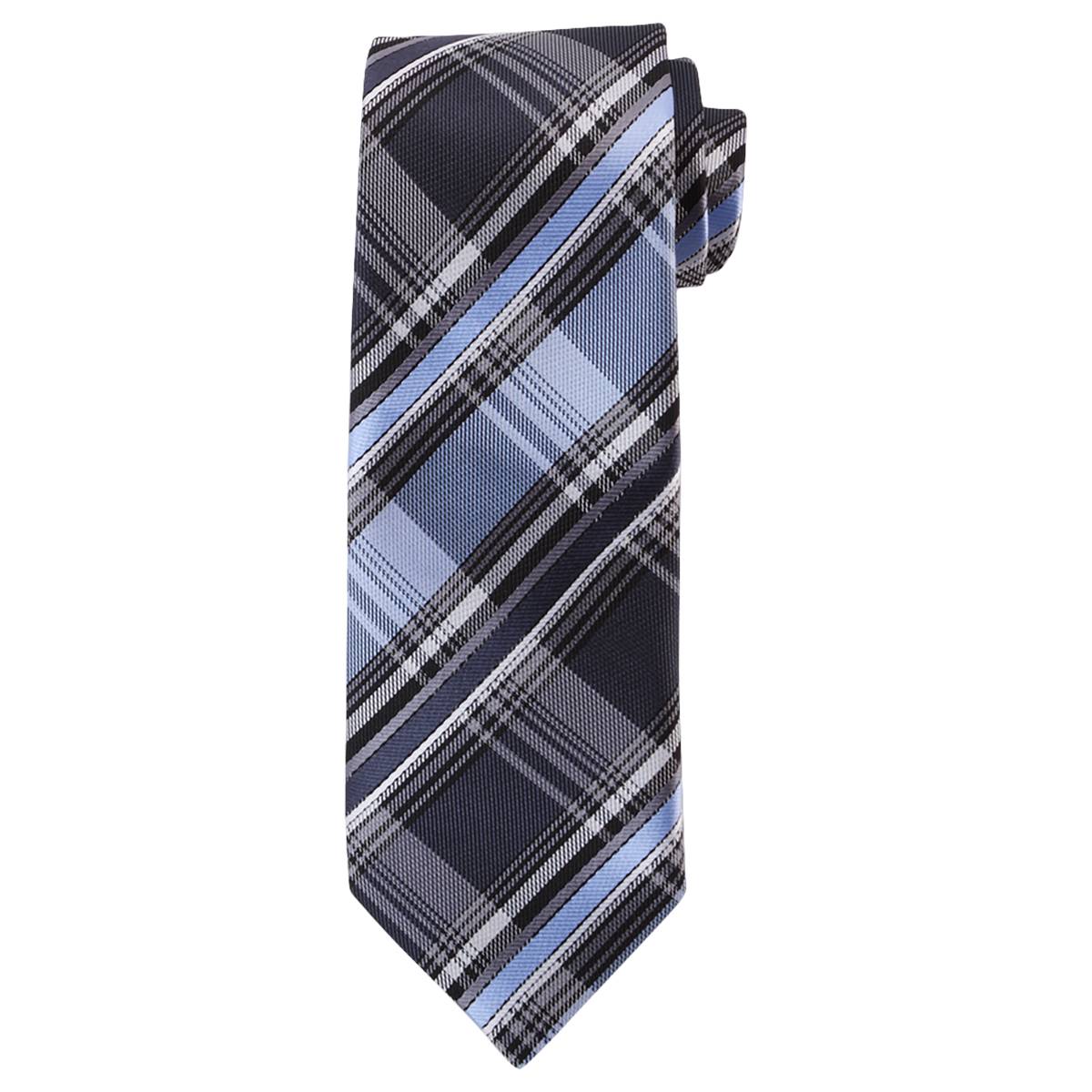 Boys Bill Blass Plaid Tie - Grey/Blue