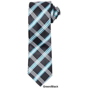Boys (8-20) Bill Blass Plaid Tie - Green/Black alternate view