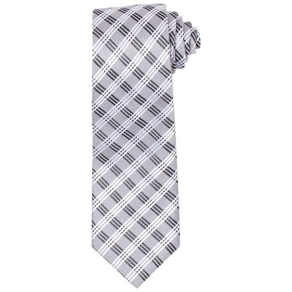 Boys (8-20) Bill Blass Plaid Tie - Grey/Black